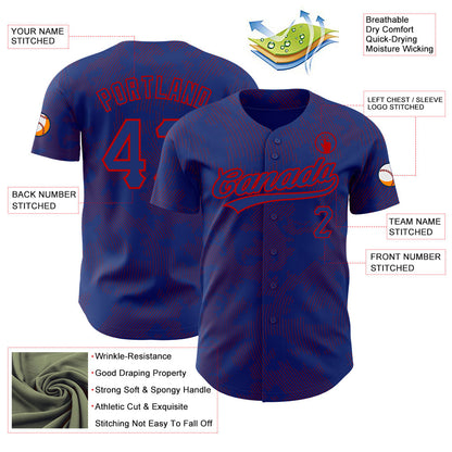 Custom Royal Red 3D Pattern Design Curve Lines Authentic Baseball Jersey - Sky-Custom