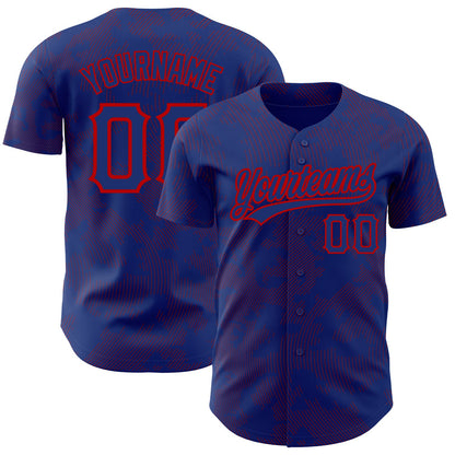 Custom Royal Red 3D Pattern Design Curve Lines Authentic Baseball Jersey - Sky-Custom