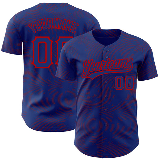 Custom Royal Red 3D Pattern Design Curve Lines Authentic Baseball Jersey - Sky-Custom