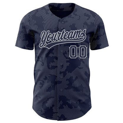 Custom Navy Gray 3D Pattern Design Curve Lines Authentic Baseball Jersey - Sky-Custom