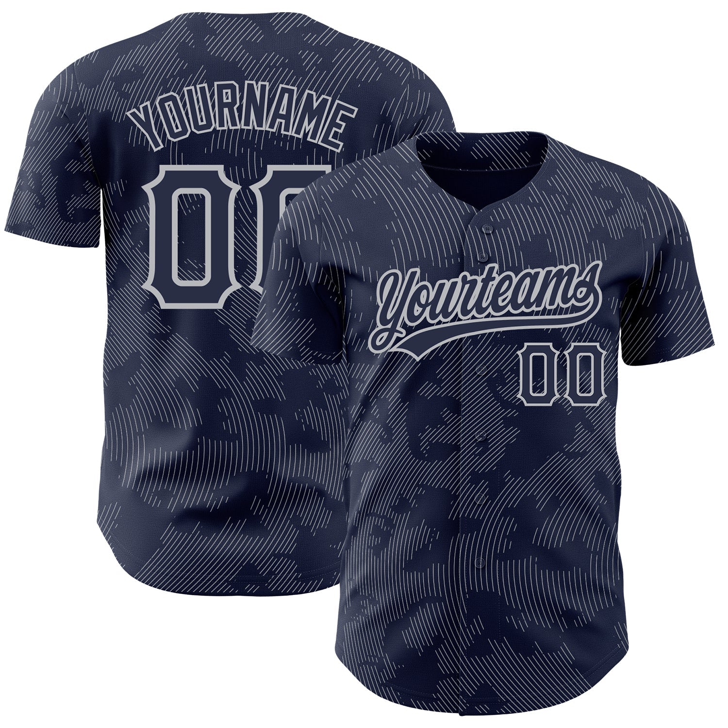 Custom Navy Gray 3D Pattern Design Curve Lines Authentic Baseball Jersey - Sky-Custom
