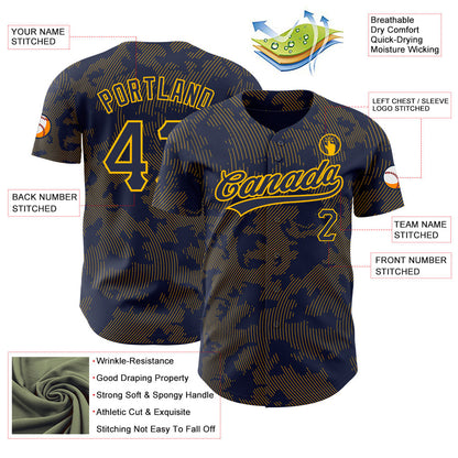 Custom Navy Gold 3D Pattern Design Curve Lines Authentic Baseball Jersey - Sky-Custom