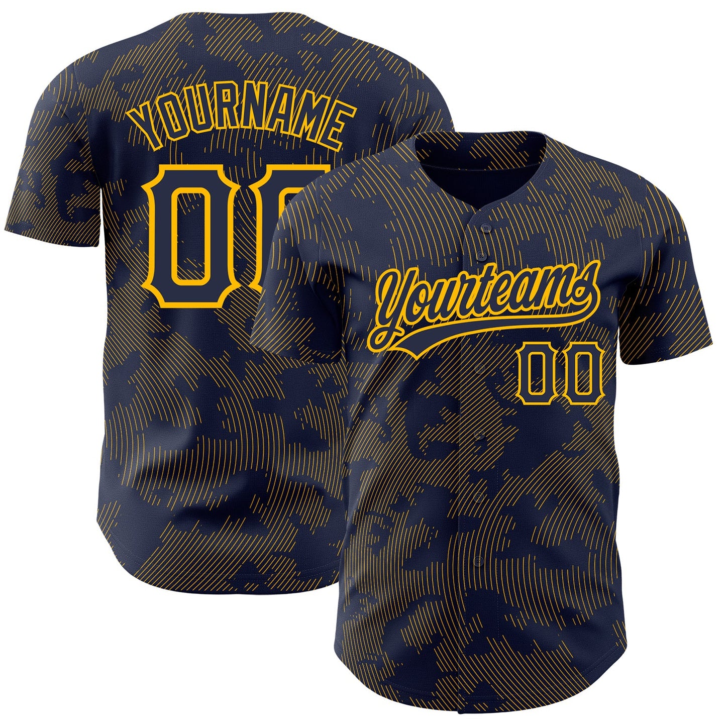 Custom Navy Gold 3D Pattern Design Curve Lines Authentic Baseball Jersey - Sky-Custom