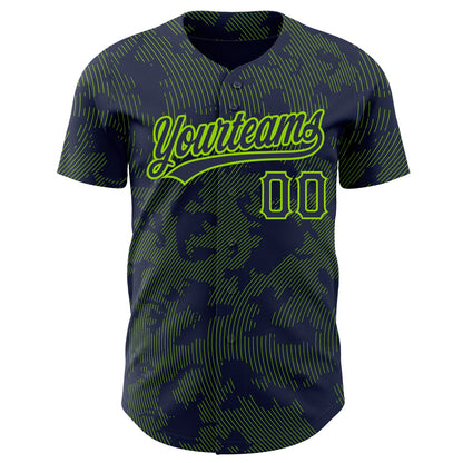 Custom Navy Neon Green 3D Pattern Design Curve Lines Authentic Baseball Jersey - Sky-Custom