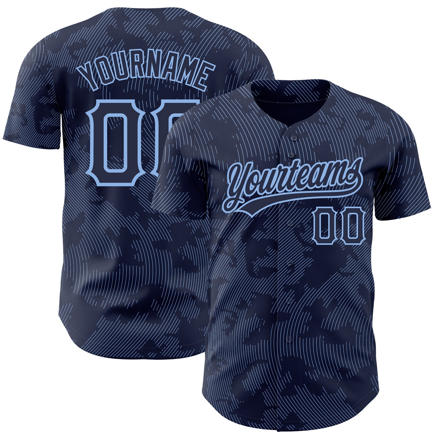 Custom Navy Light Blue 3D Pattern Design Curve Lines Authentic Baseball Jersey - Sky-Custom