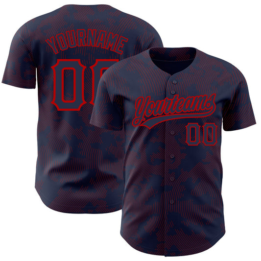 Custom Navy Red 3D Pattern Design Curve Lines Authentic Baseball Jersey - Sky-Custom