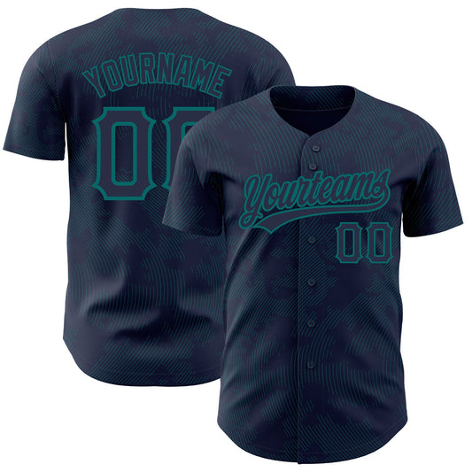 Custom Navy Teal 3D Pattern Design Curve Lines Authentic Baseball Jersey - Sky-Custom