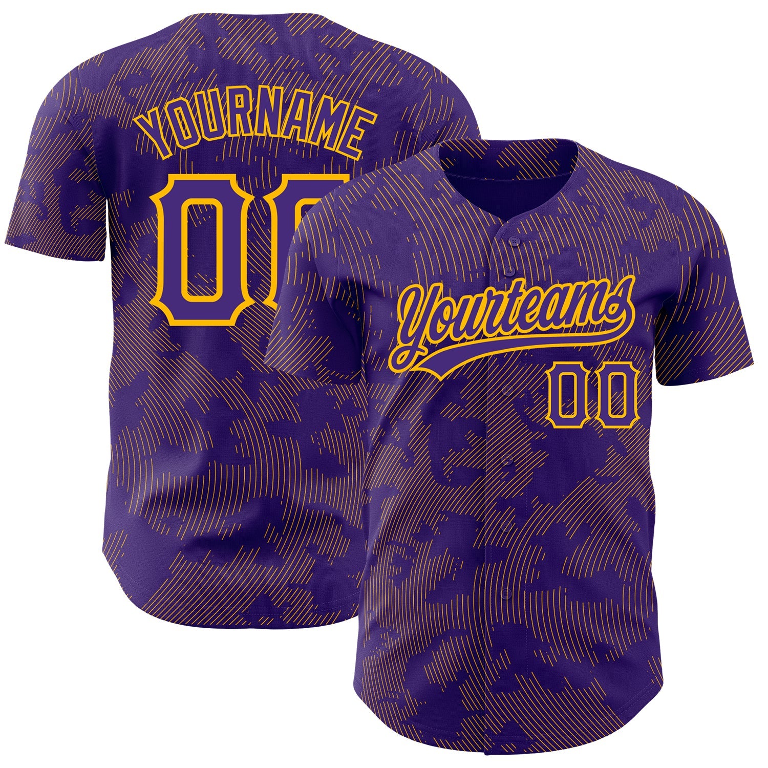 Custom Purple Gold 3D Pattern Design Curve Lines Authentic Baseball Jersey - Sky-Custom