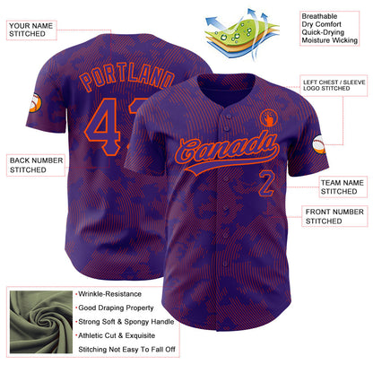 Custom Purple Orange 3D Pattern Design Curve Lines Authentic Baseball Jersey - Sky-Custom