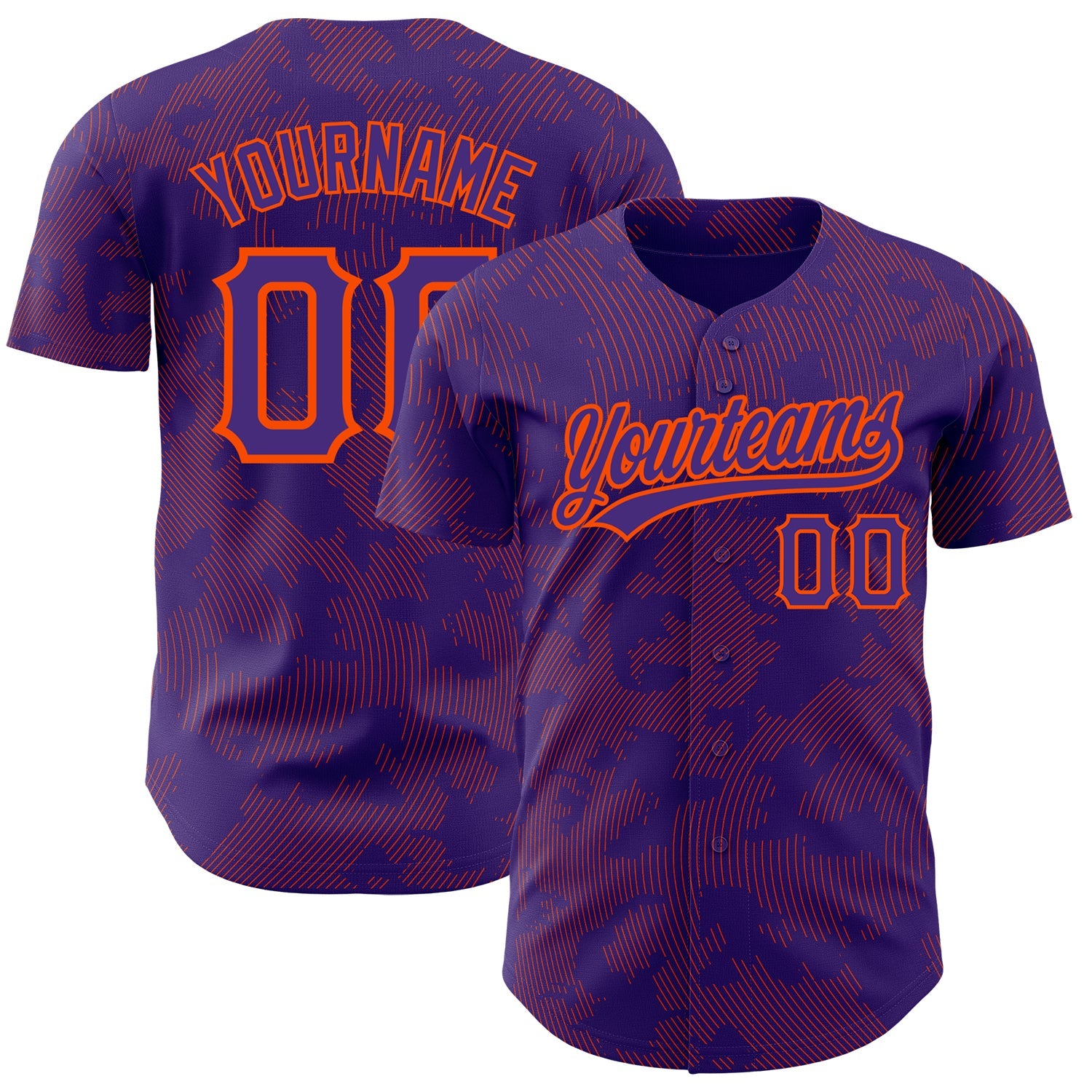 Custom Purple Orange 3D Pattern Design Curve Lines Authentic Baseball Jersey - Sky-Custom