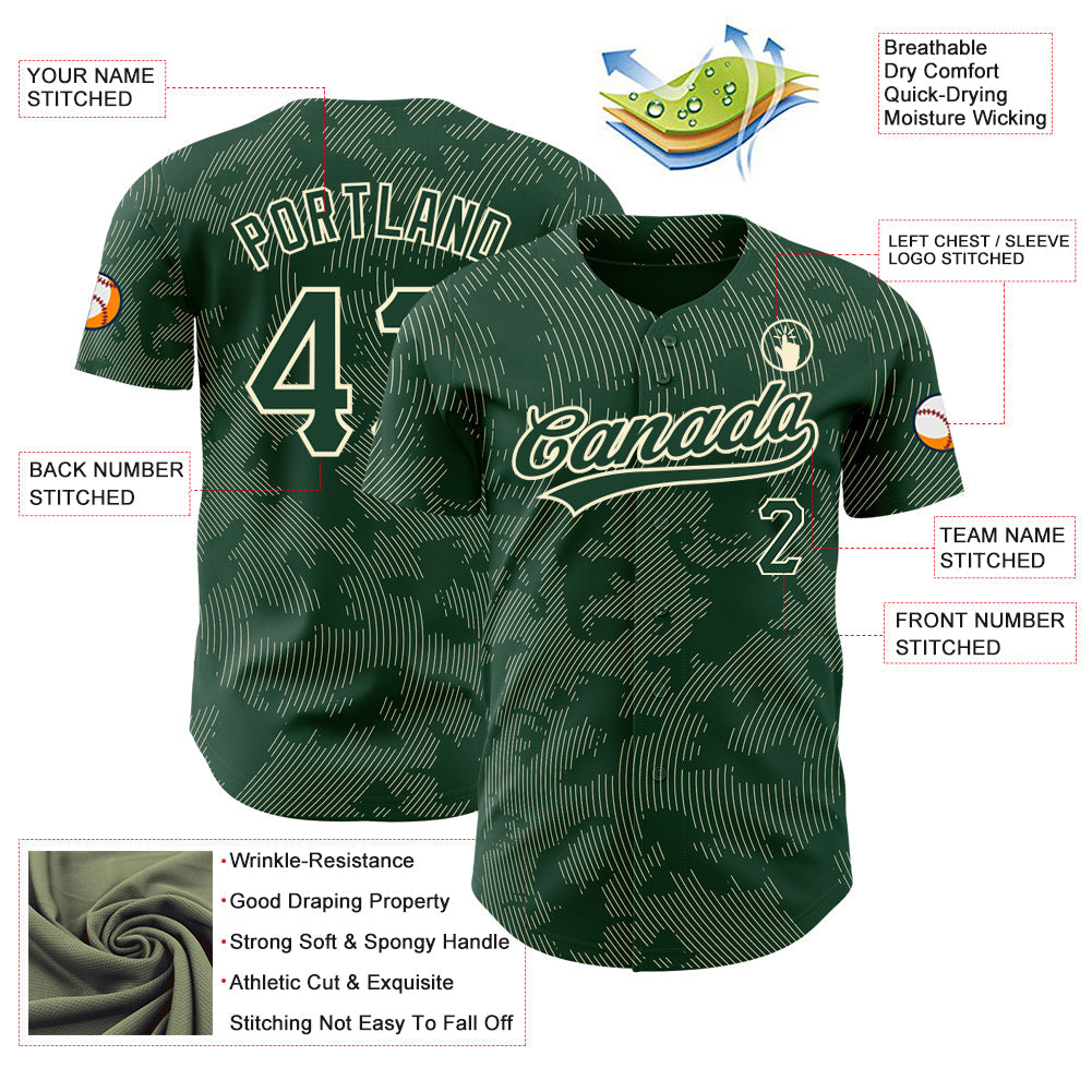 Custom Green Cream 3D Pattern Design Curve Lines Authentic Baseball Jersey - Sky-Custom