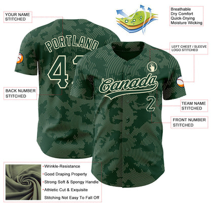 Custom Green Cream 3D Pattern Design Curve Lines Authentic Baseball Jersey - Sky-Custom