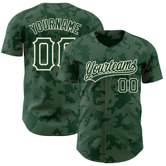 Custom Green Cream 3D Pattern Design Curve Lines Authentic Baseball Jersey - Sky-Custom