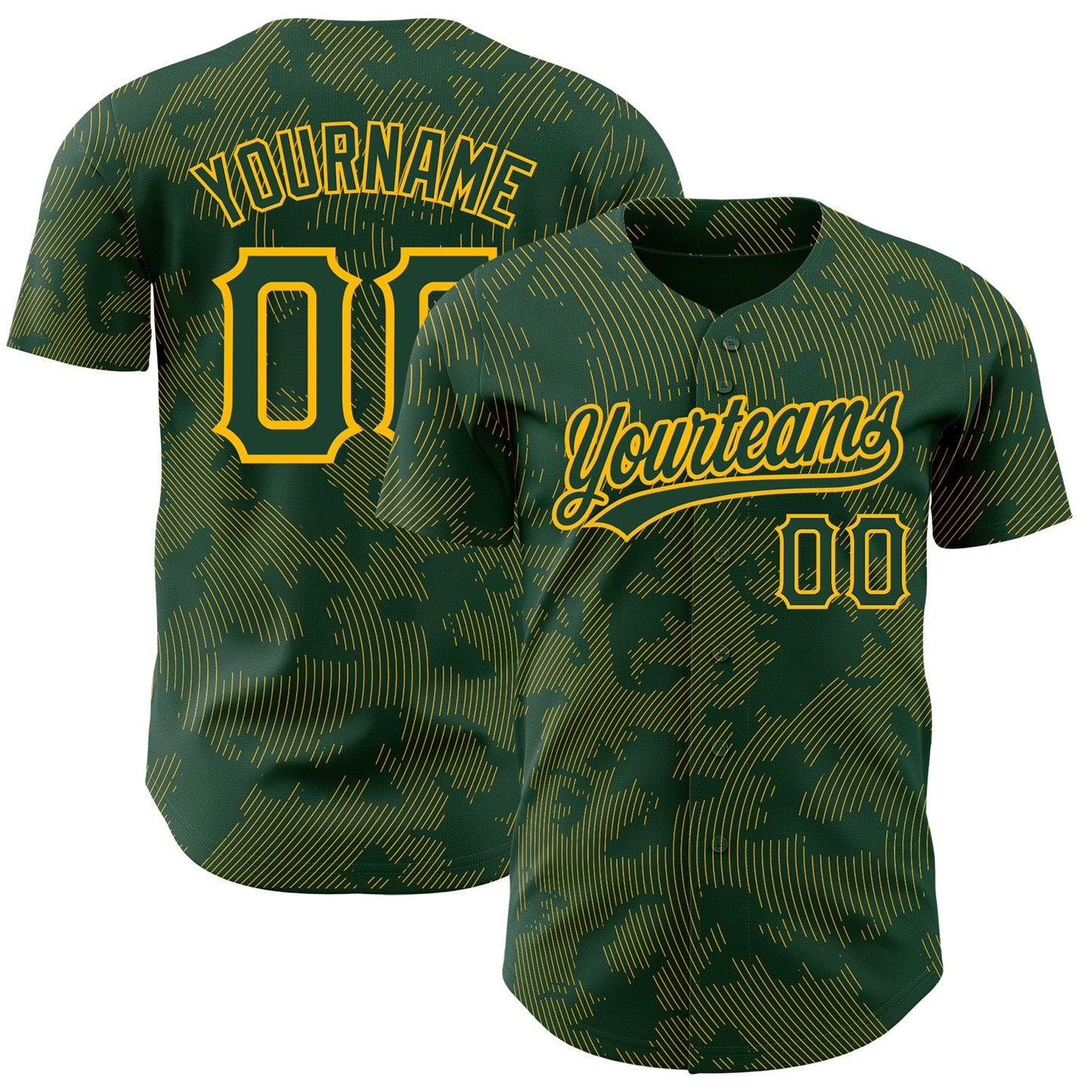 Custom Green Gold 3D Pattern Design Curve Lines Authentic Baseball Jersey - Sky-Custom