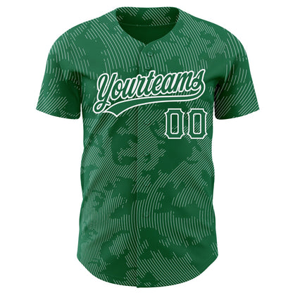 Custom Kelly Green White 3D Pattern Design Curve Lines Authentic Baseball Jersey - Sky-Custom