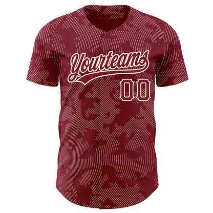 Custom Crimson Cream 3D Pattern Design Curve Lines Authentic Baseball Jersey - Sky-Custom