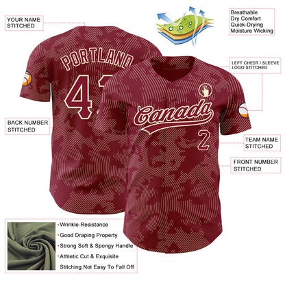 Custom Crimson Cream 3D Pattern Design Curve Lines Authentic Baseball Jersey - Sky-Custom