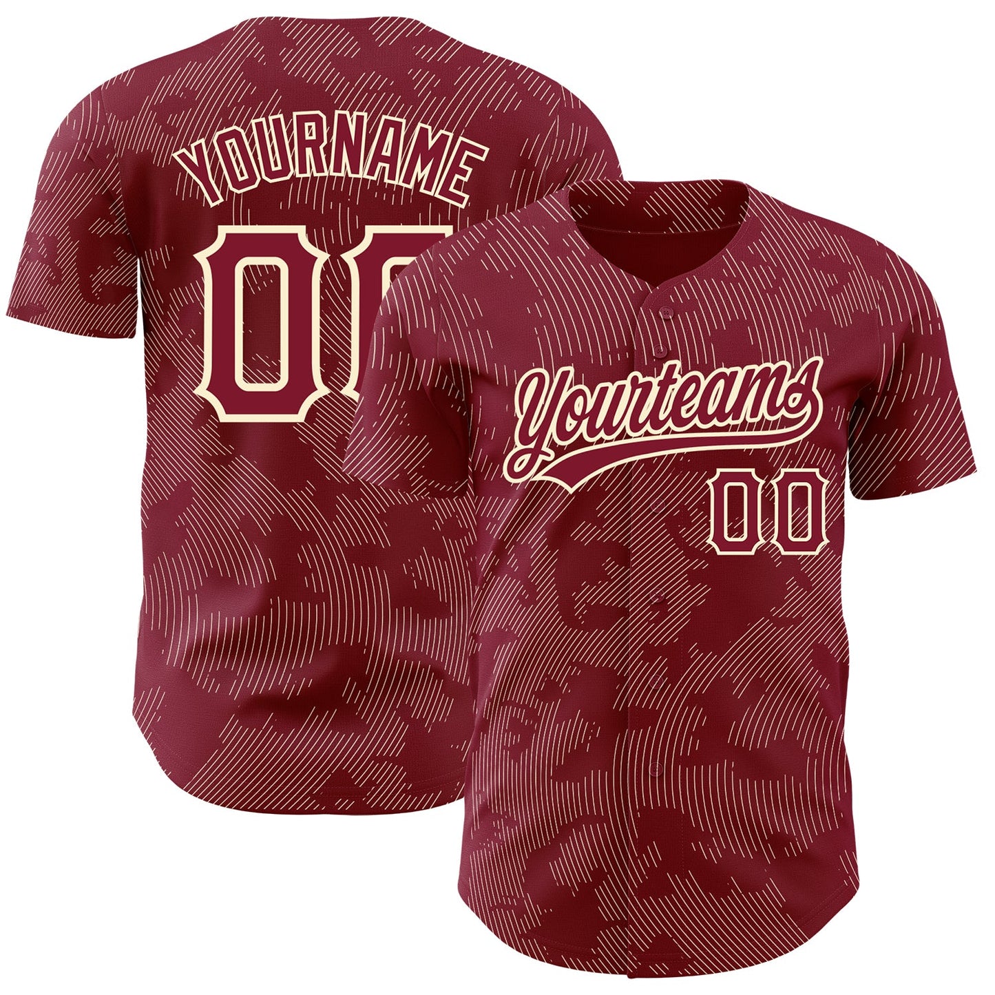 Custom Crimson Cream 3D Pattern Design Curve Lines Authentic Baseball Jersey - Sky-Custom