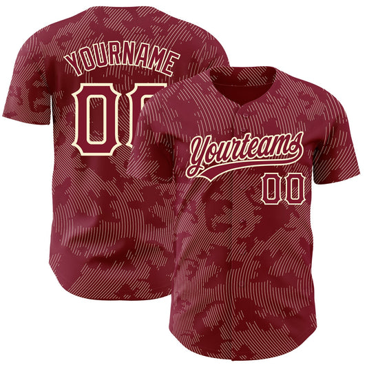 Custom Crimson Cream 3D Pattern Design Curve Lines Authentic Baseball Jersey - Sky-Custom