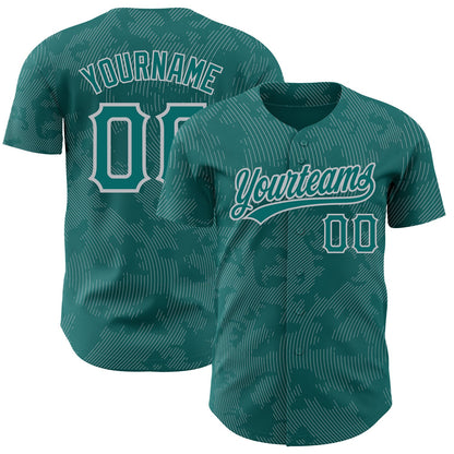 Custom Teal Gray 3D Pattern Design Curve Lines Authentic Baseball Jersey - Sky-Custom