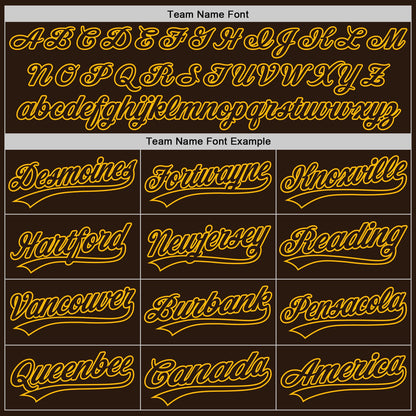 Custom Brown Gold 3D Pattern Design Curve Lines Authentic Baseball Jersey - Sky-Custom