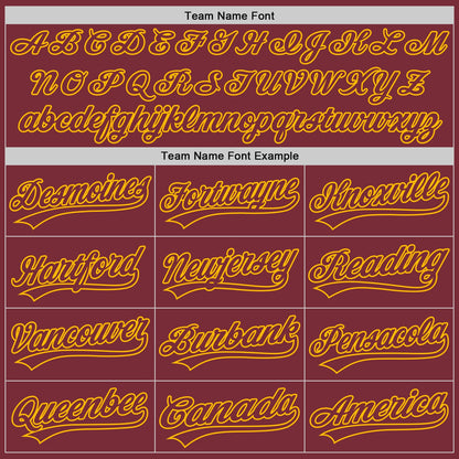 Custom Burgundy Gold 3D Pattern Design Curve Lines Authentic Baseball Jersey - Sky-Custom