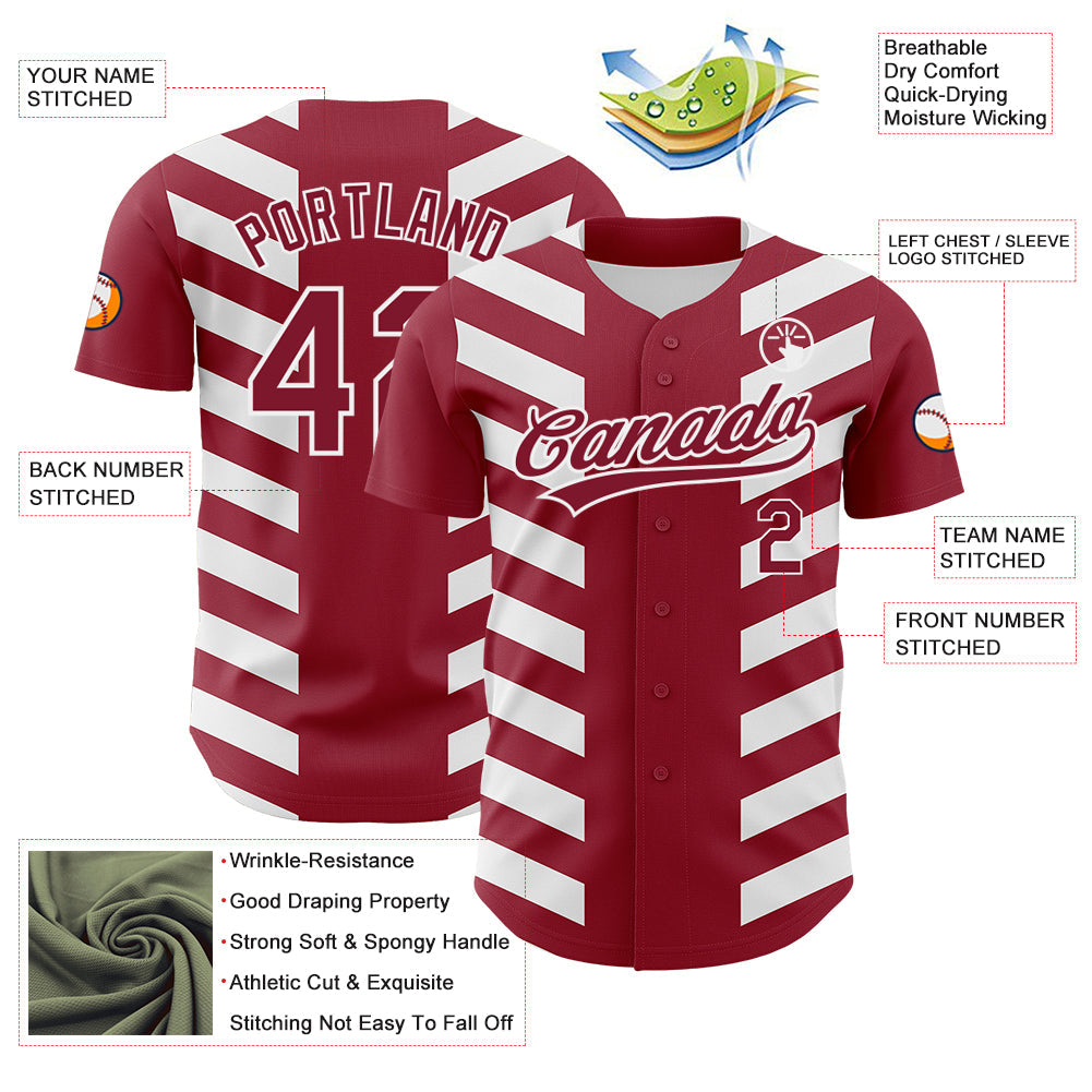 Custom Crimson White 3D Pattern Design Side Stripes Authentic Baseball Jersey - Sky-Custom