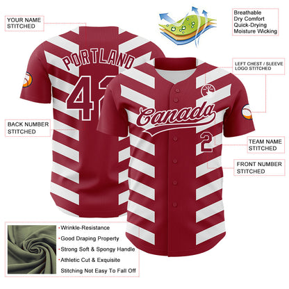 Custom Crimson White 3D Pattern Design Side Stripes Authentic Baseball Jersey - Sky-Custom