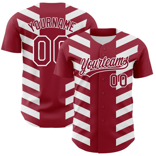 Custom Crimson White 3D Pattern Design Side Stripes Authentic Baseball Jersey - Sky-Custom