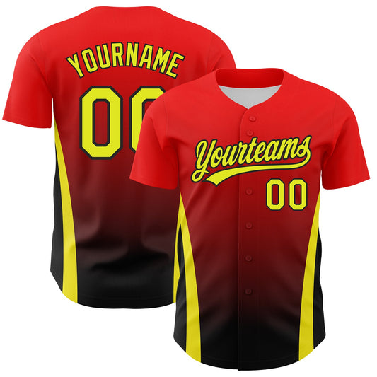 Custom Red Neon Yellow-Black 3D Pattern Design Side Stripes Authentic Baseball Jersey - Sky-Custom