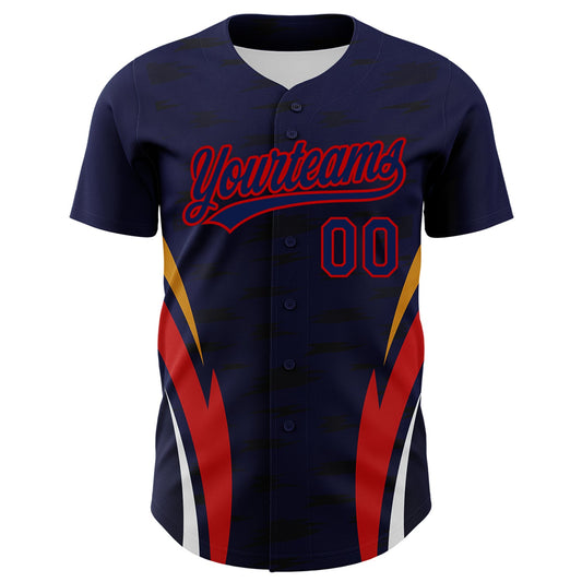 Custom Navy Red 3D Pattern Design Side Stripes Authentic Baseball Jersey - Sky-Custom