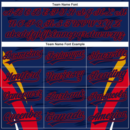 Custom Navy Red 3D Pattern Design Side Stripes Authentic Baseball Jersey - Sky-Custom