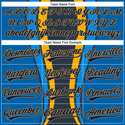 Custom Royal Navy-Old Gold 3D Pattern Design Side Stripes Authentic Baseball Jersey - Sky-Custom