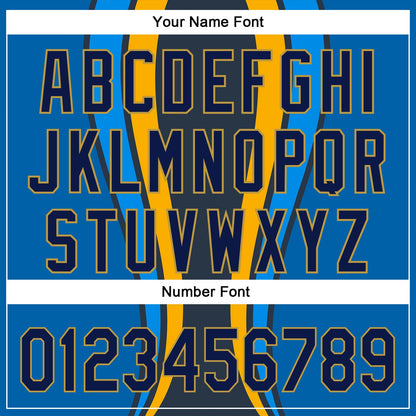 Custom Royal Navy-Old Gold 3D Pattern Design Side Stripes Authentic Baseball Jersey - Sky-Custom