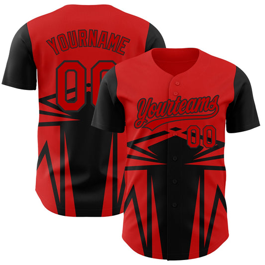 Custom Red Black 3D Pattern Design Side Sharp Edges Authentic Baseball Jersey - Sky-Custom