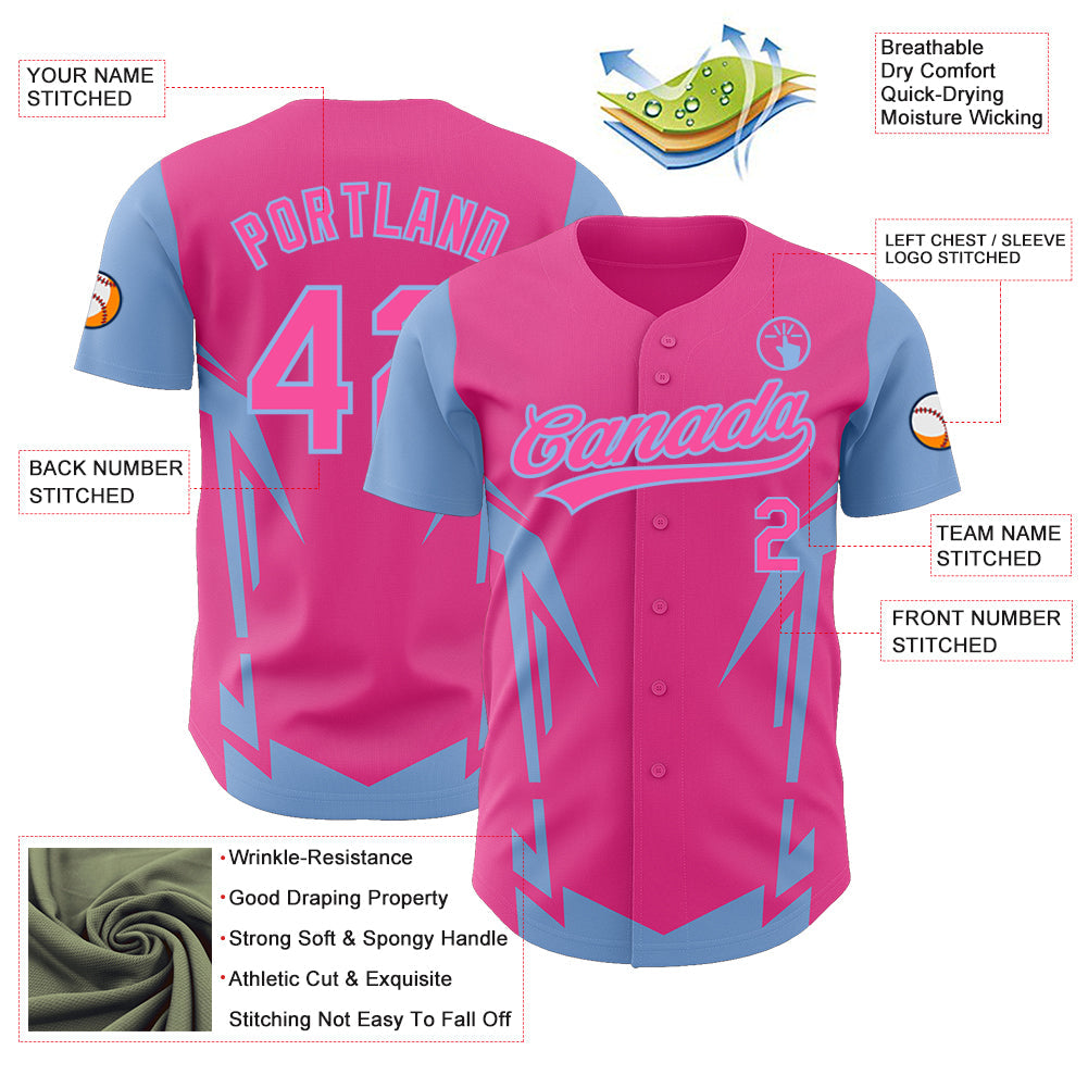 Custom Pink Light Blue 3D Pattern Design Side Sharp Edges Authentic Baseball Jersey - Sky-Custom