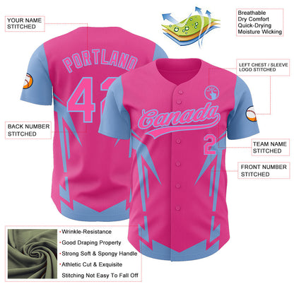 Custom Pink Light Blue 3D Pattern Design Side Sharp Edges Authentic Baseball Jersey - Sky-Custom