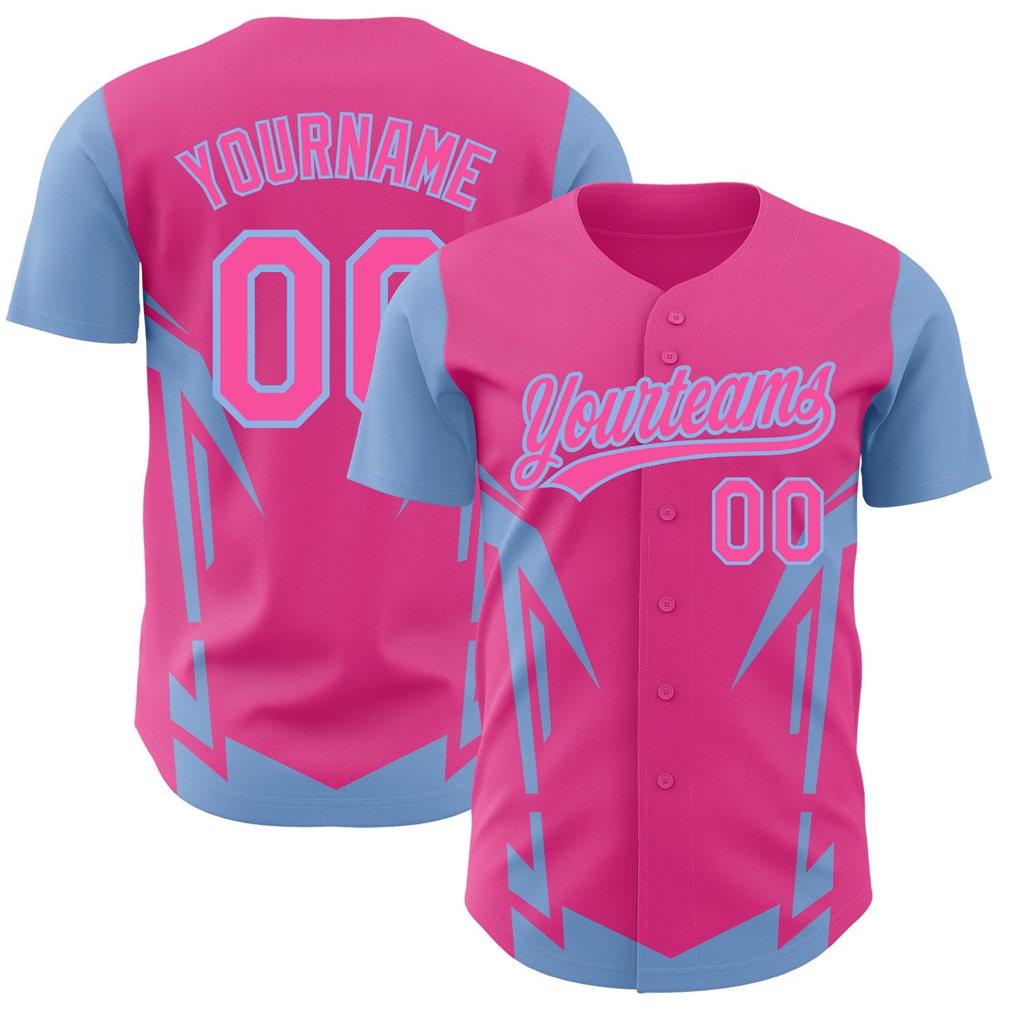 Custom Pink Light Blue 3D Pattern Design Side Sharp Edges Authentic Baseball Jersey - Sky-Custom