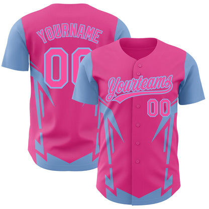 Custom Pink Light Blue 3D Pattern Design Side Sharp Edges Authentic Baseball Jersey - Sky-Custom