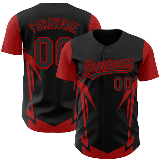 Custom Black Red 3D Pattern Design Side Sharp Edges Authentic Baseball Jersey - Sky-Custom