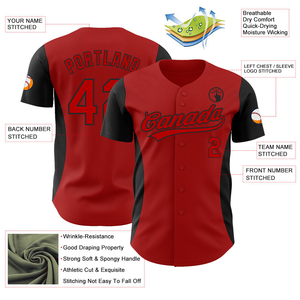 Custom Red Black 3D Pattern Design Side Stripes Authentic Baseball Jersey - Sky-Custom
