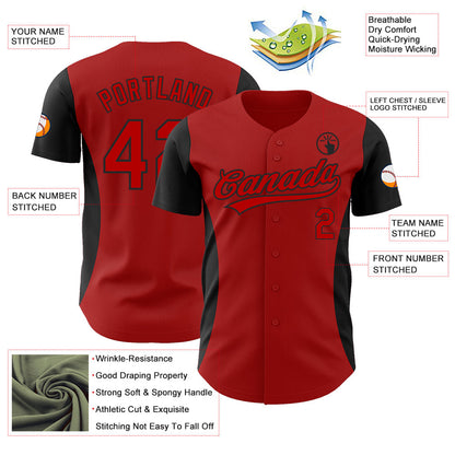 Custom Red Black 3D Pattern Design Side Stripes Authentic Baseball Jersey - Sky-Custom