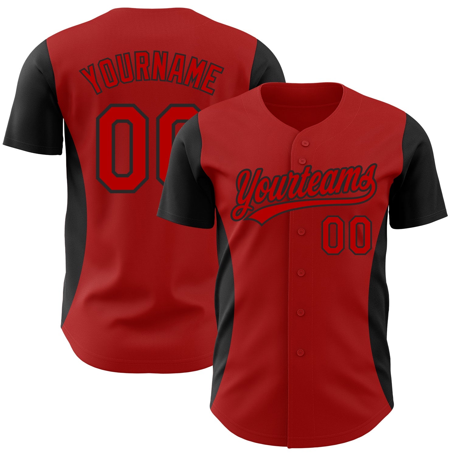 Custom Red Black 3D Pattern Design Side Stripes Authentic Baseball Jersey - Sky-Custom