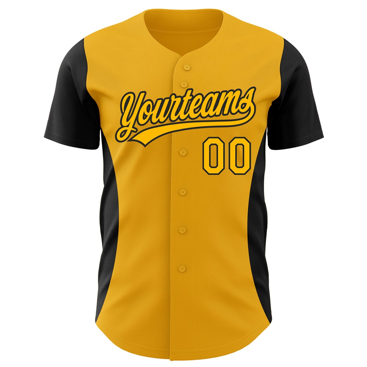 Custom Gold Black 3D Pattern Design Side Stripes Authentic Baseball Jersey - Sky-Custom