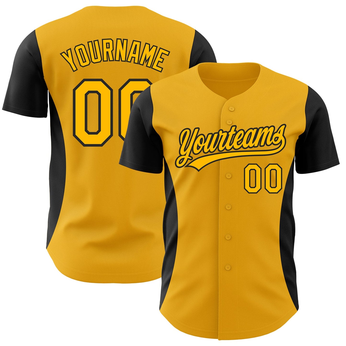 Custom Gold Black 3D Pattern Design Side Stripes Authentic Baseball Jersey - Sky-Custom
