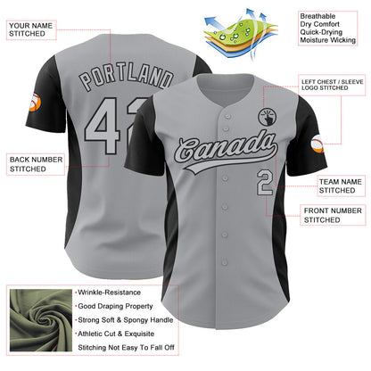 Custom Gray Black 3D Pattern Design Side Stripes Authentic Baseball Jersey - Sky-Custom