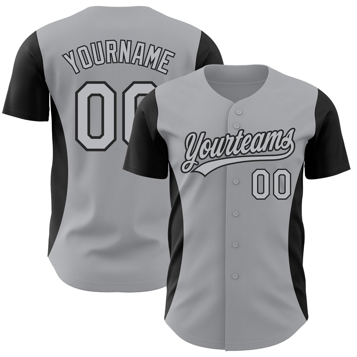 Custom Gray Black 3D Pattern Design Side Stripes Authentic Baseball Jersey - Sky-Custom