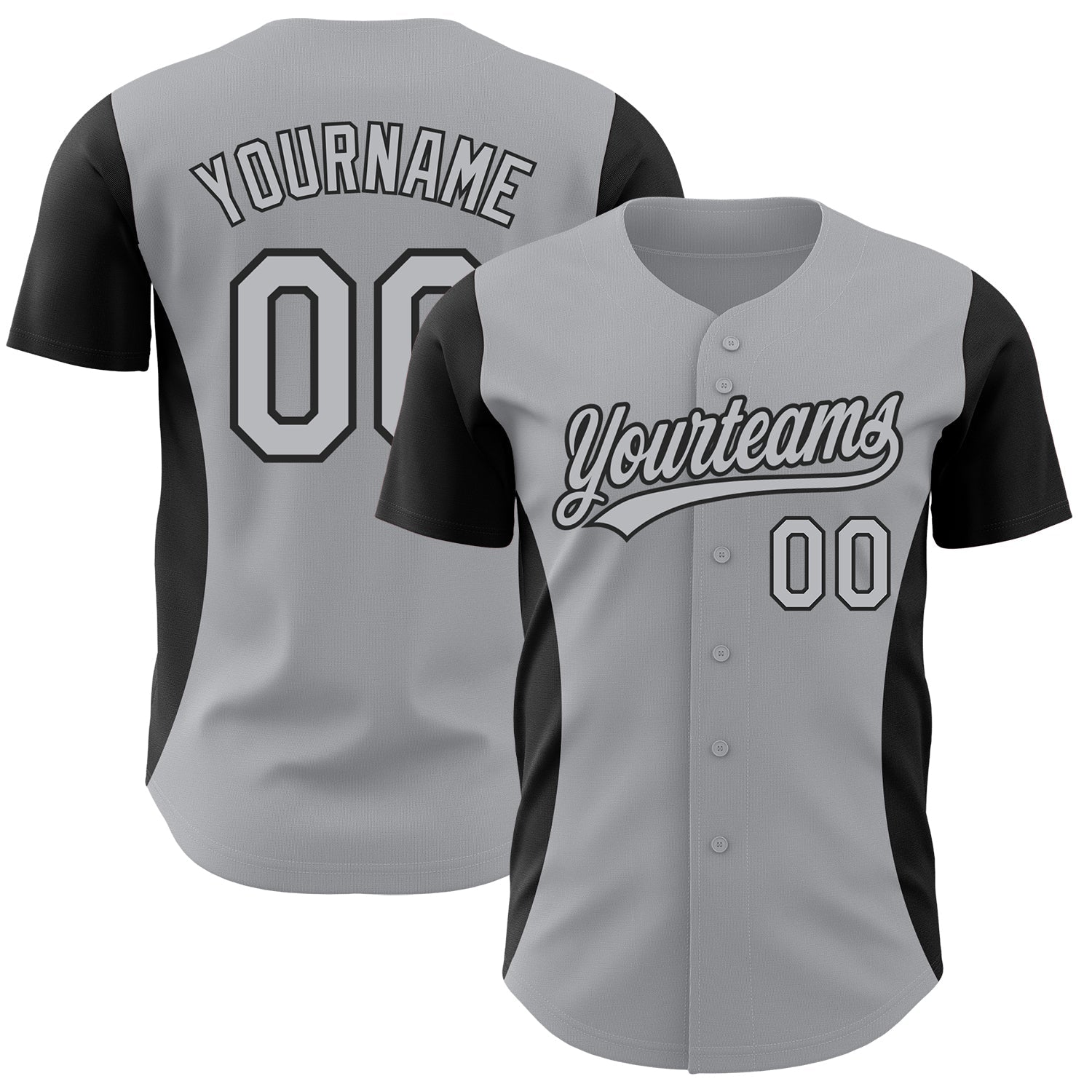 Custom Gray Black 3D Pattern Design Side Stripes Authentic Baseball Jersey - Sky-Custom