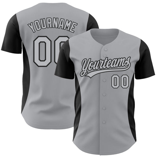 Custom Gray Black 3D Pattern Design Side Stripes Authentic Baseball Jersey - Sky-Custom