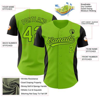 Custom Neon Green Black 3D Pattern Design Side Stripes Authentic Baseball Jersey - Sky-Custom